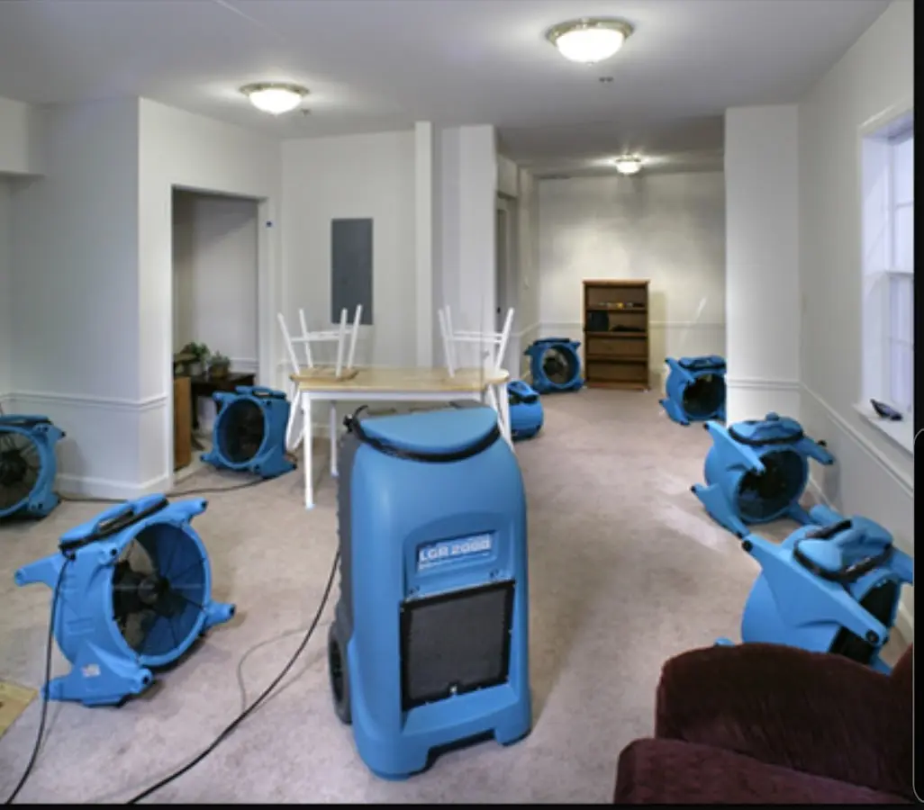 Air movers and dehumidifier setup for Water Damage Restoration in Land O' Lakes